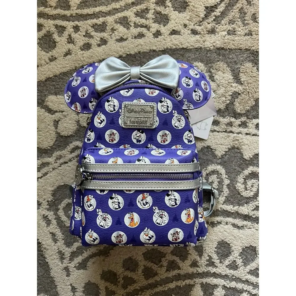 NWT❤️DISNEY 100 MICKEY AND FRIENDS POLKA DOT LOUNGEFLY BACKPACK & EARS SET